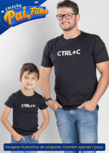 Camiseta Algod O Pai E Filho Infantil Ctrl V Preto Ropek Moda Beb