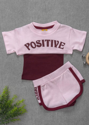 conjunto menina positive rosa bordô