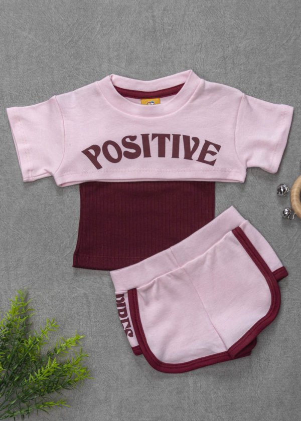 conjunto menina positive rosa bordô