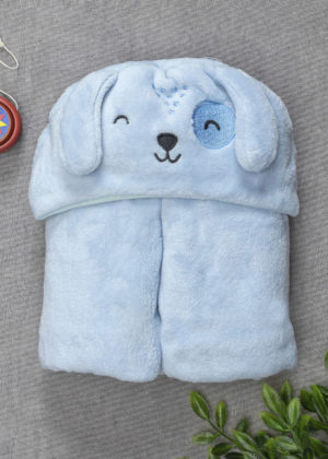 cobertor com capuz azul cachorrinho