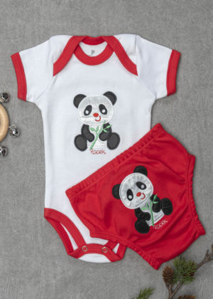 conjunto body tapa fralda panda vermelho