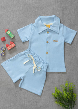 conjunto infantil camisa e short azul