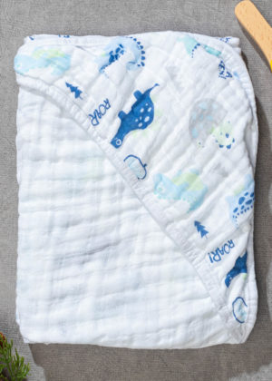 Toalha Banho Bebê Soft Capuz Azul Dino
