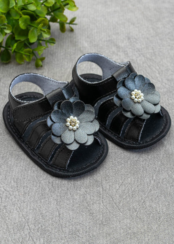 Sandália Bebê Velcro Preto Flor