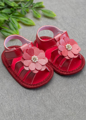 Sandália Bebê Velcro Vermelho Flor