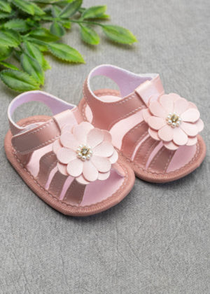 Sandália Bebê Velcro Rosa Flor