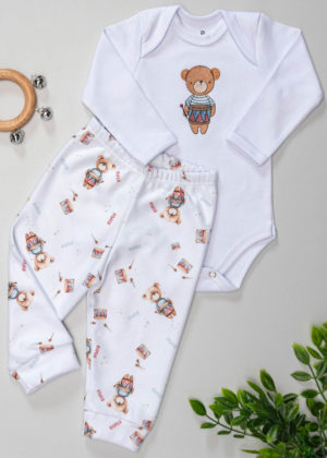 conjunto body bordado e calça soft